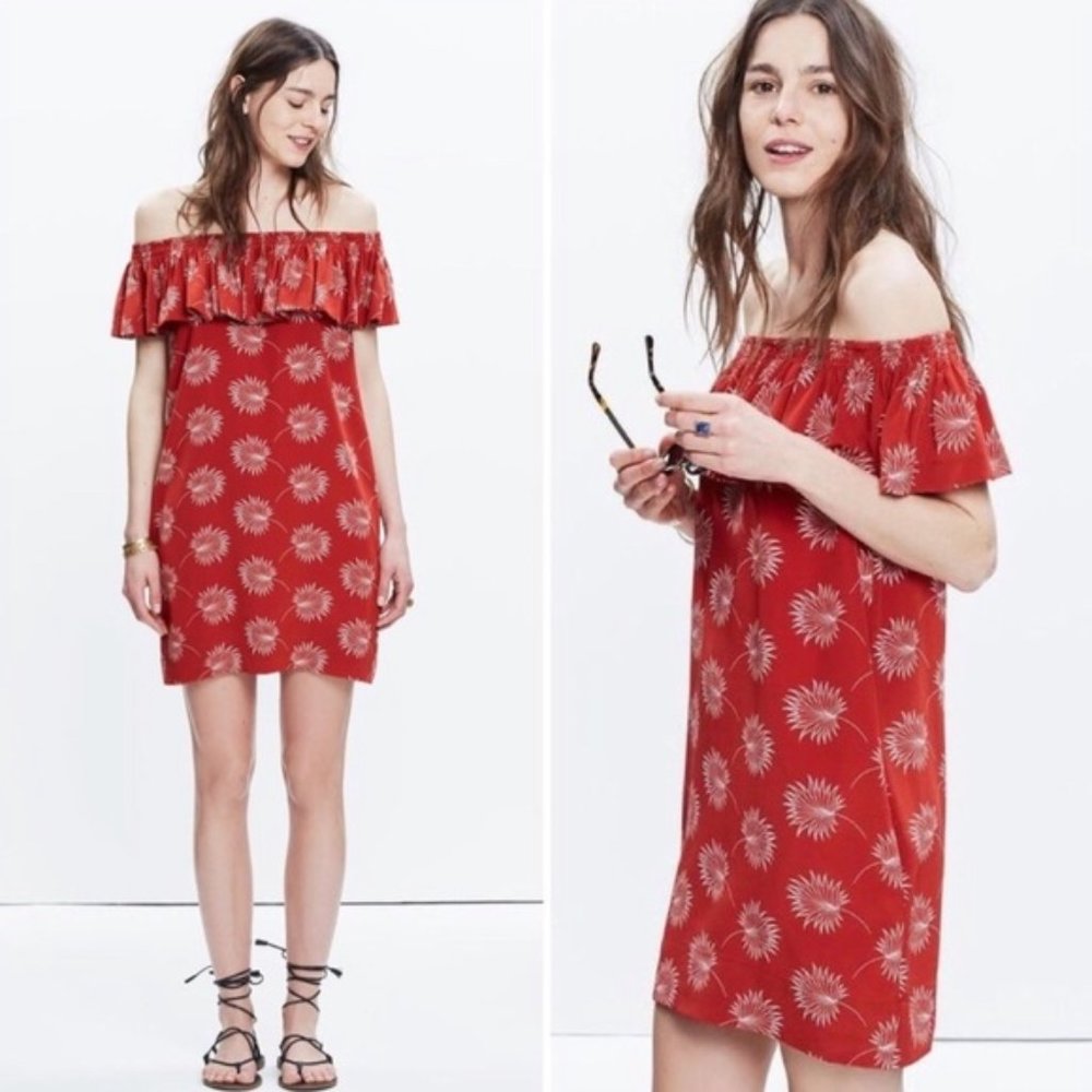 Madewell Silk Off Shoulder Dress Palmflower Medium